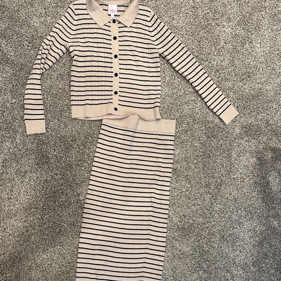 So Me Other - So Me Beige and Black Striped sweater skirt set